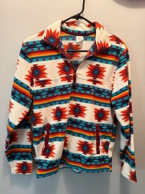 wonder nation White Tribal Half-Zip Fleece Pullover with Turquoise & Red Accents